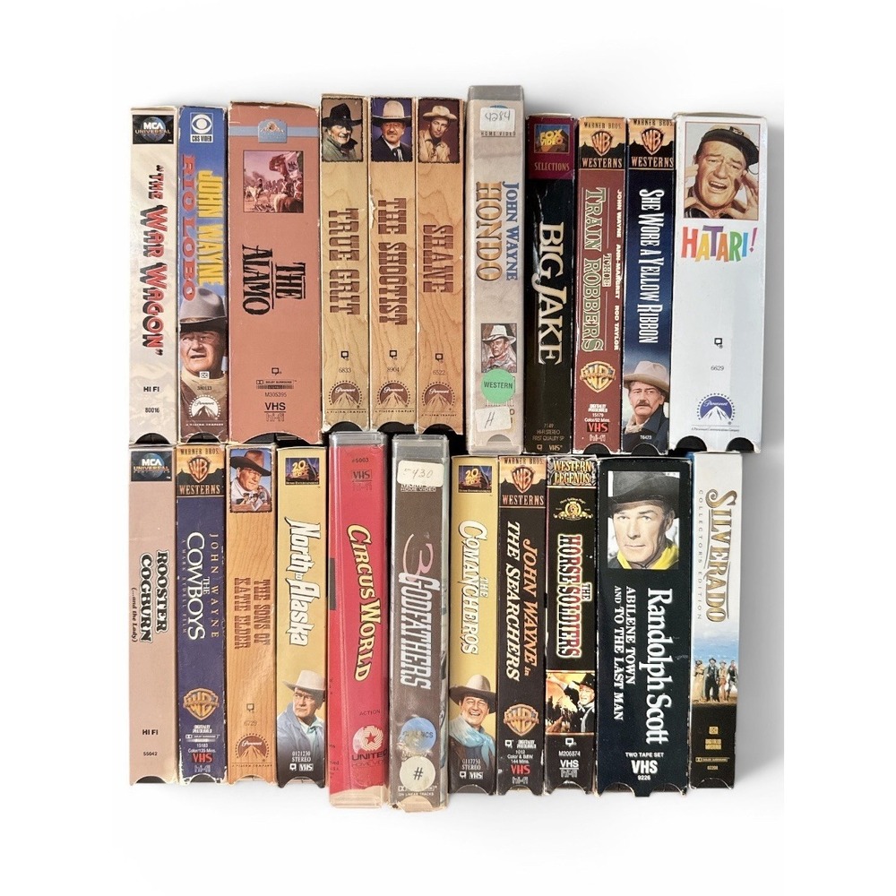 Lot of 22 Western Cowboy VHS Movie Tapes John Wayne True Grit Shane Hondo Tapes